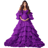 Puffy Tulle Robe Maternity Dress for Photoshoot Off Shoulder Bridal Lingerie Maternity Gowns for BabyShower