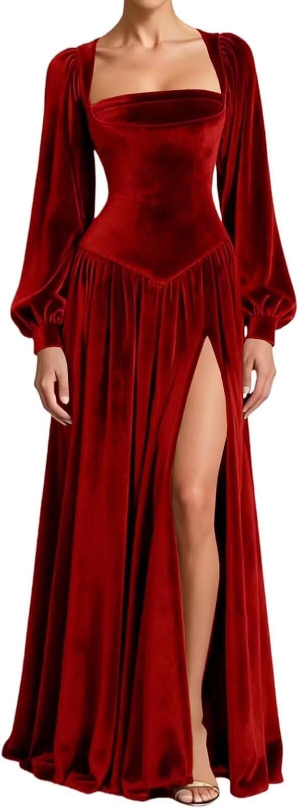 Kingbridal Gowns Long Sleeve Prom Dresses for Women 2027 Velvet Formal Dress with Slit Long A-line Evening Party Gowns