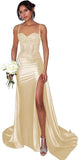 Lace Satin Prom Dresses for Women 2026 Long Mermaid Spaghetti Straps Corset Formal Evening Party Dress with Slit
