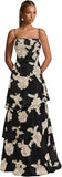 Ruffle Floral Embroidery Prom Dress Long A Line Tiered Bridesmaid Dresses Formal Evening Gowns