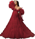 Womens Tulle Robe Maternity Dress for Photoshoot Off Shoulder Bridal Lingerie Maternity Gowns for Babyshower