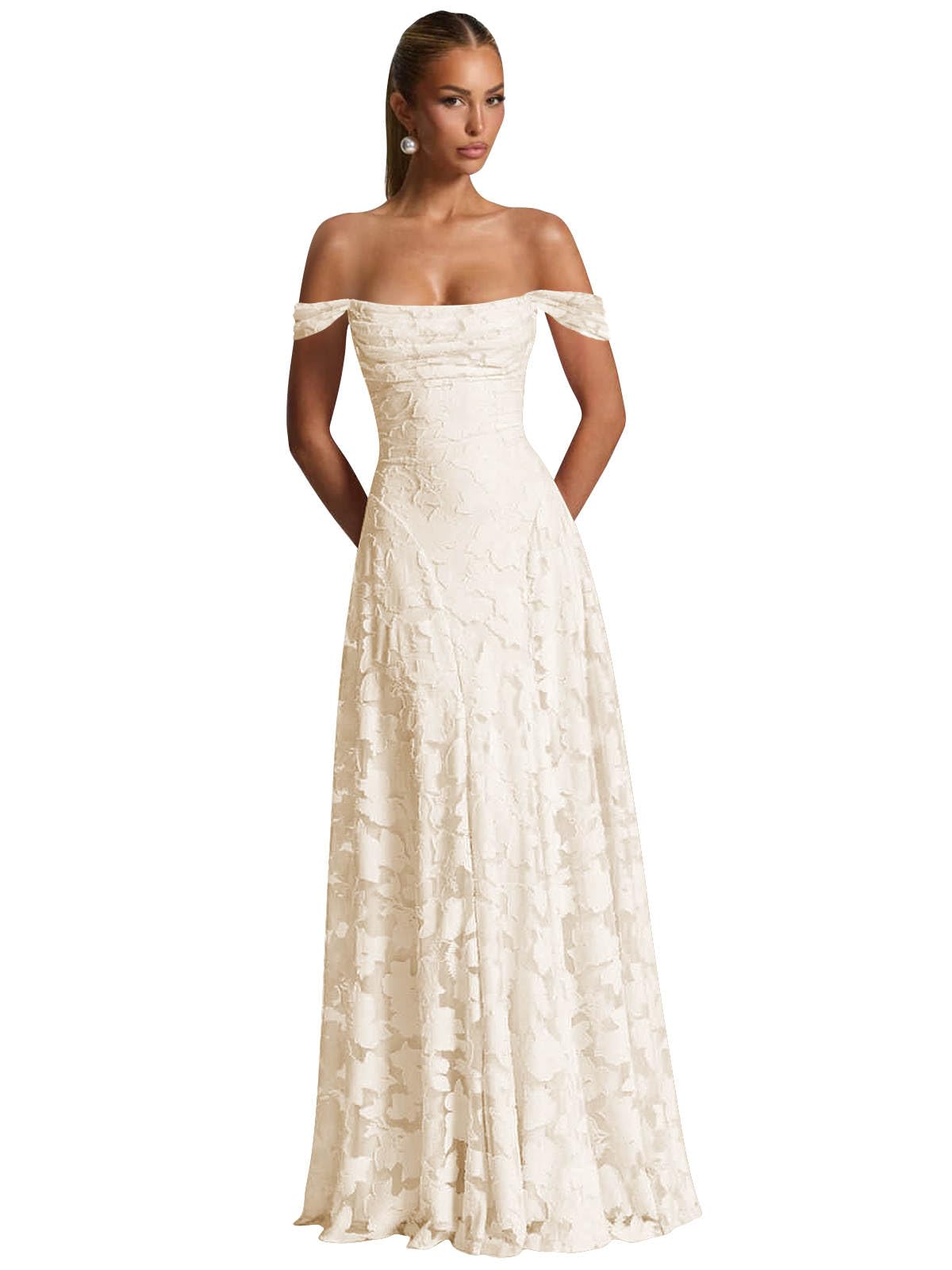 Off The Shoulder Bridesmaid Dresses Long for Women Formal Evening Gown Lace Wedding Guest Dress