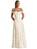 Off The Shoulder Bridesmaid Dresses Long for Women Formal Evening Gown Lace Wedding Guest Dress