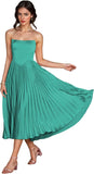 Women's Strapless Bridesmaid Dresses for Womens Tea Length Ruffle Satin Formal Prom Dress
