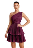 One Shoulder Satin Homecoming Dresses for Teens 2026 Short A-line Prom Dress Pleated Tiered Cocktail Party Gowns
