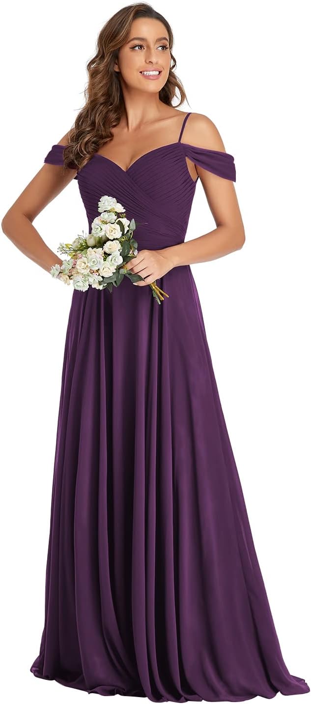 Off The Shoulder Chiffon Bridesmaid Dresses Long Spaghetti Straps A Line Formal Party Dress