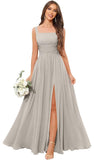Kingbridal Chiffon A-line Bridesmaid Dresses for Women 2027 Long Square Neck Pleated Formal Evening Party Dress with Slit