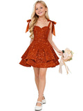 Sparkly Sequin Flower Girl Dress Tiered Cute Bow Spaghetti Straps Sweetheart Toddler Formal Dresses 2026