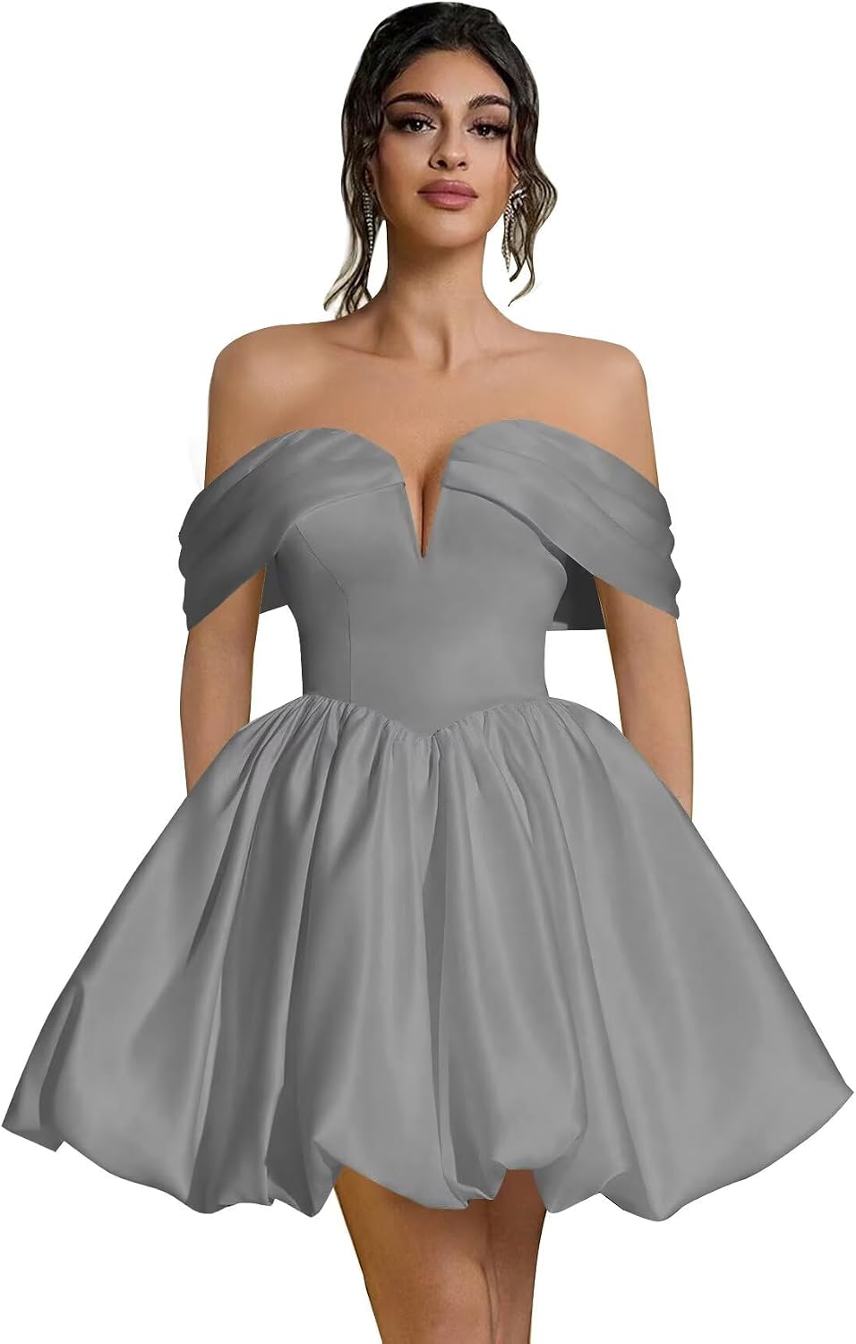 Off Shoulder Satin Homecoming Dresses Teens Short Bubble Dress A Line Mini Cocktail Party Gown