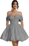 Off Shoulder Satin Homecoming Dresses Teens Short Bubble Dress A Line Mini Cocktail Party Gown