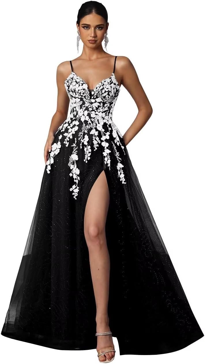 Tulle Prom Dresses 2027 Puffy Ball Gown for Women Formal V Neck Lace Appliques Evening Gown with Slit Long Homecoming Dress