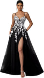Tulle Prom Dresses 2027 Puffy Ball Gown for Women Formal V Neck Lace Appliques Evening Gown with Slit Long Homecoming Dress
