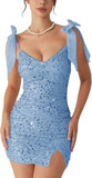 Sequin Mini Homecoming Dresses for Teens 2027 Short Bodycon Cocktail Dress Party Gowns with Bow Straps