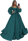 Puffy Sleeve Glitter Prom Dresses Women's Ball Gown Off Shoulder Formal Evening Gown Princess Quinceanera Dress