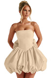 Satin Flower Bud Homecoming Dress Short Prom Dress with Bow Strapless A Line Mini Cocktail Party Gown