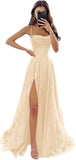 Women's Spaghetti Straps Glitter Tulle Prom Dress with Slit Cowl Neck Long Evening Formal Party Gown