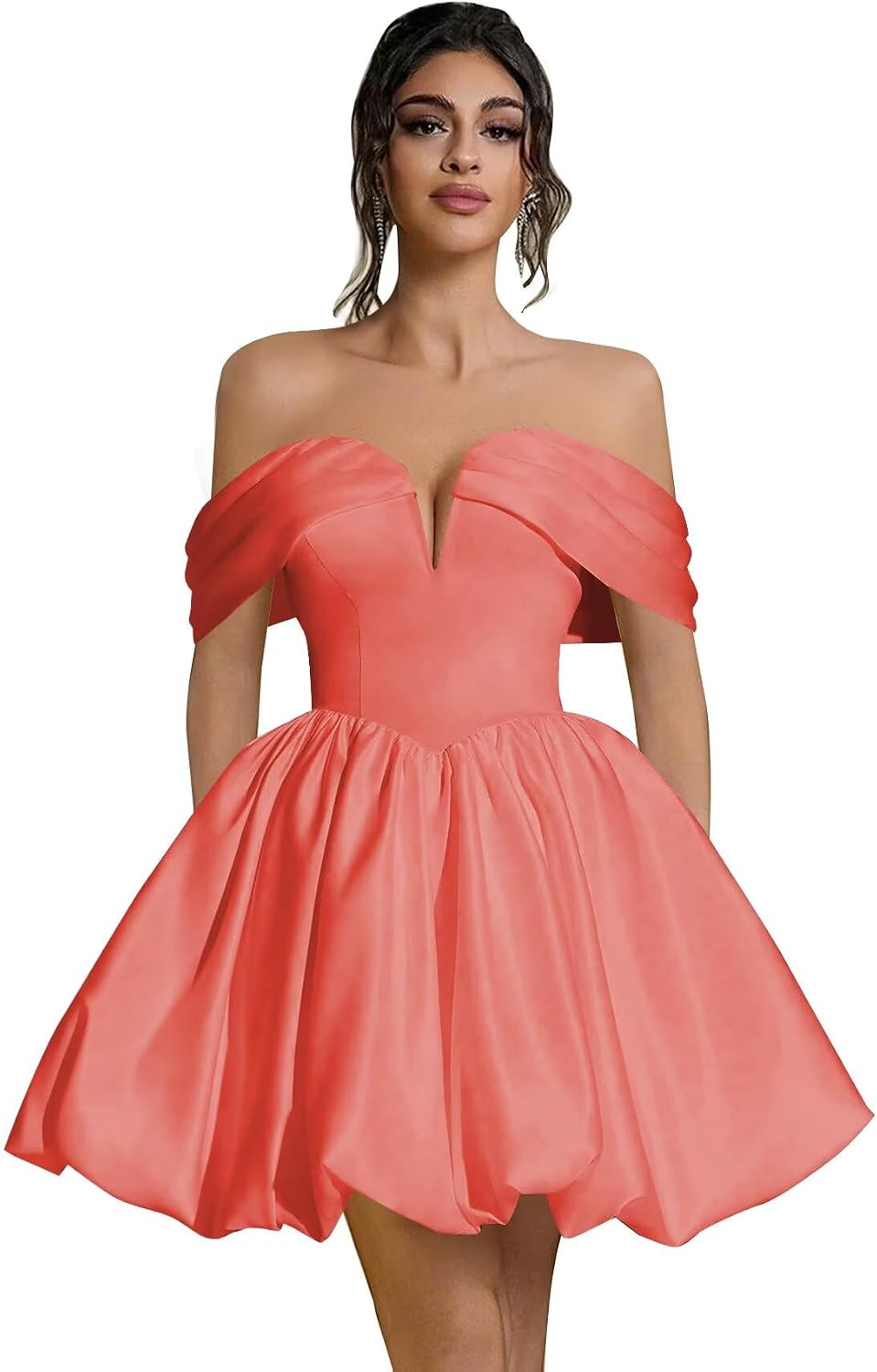 Off Shoulder Satin Homecoming Dresses Teens Short Bubble Dress A Line Mini Cocktail Party Gown
