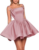 Satin Homecoming Dresses for Teens 2027 Spaghetti Straps Square Neck A-line Short Prom Dresses with Pockets