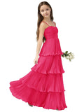 Chiffon Pleated Junior Bridesmaid Dress Princess Birthday Tiered Ruffle Prom Gown Wedding Long Flower Girl Dress