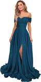 Women's Glittery Prom Dresses Long Ball Gown Off Shoulder High Slit Formal Evening Gowns with Pockets