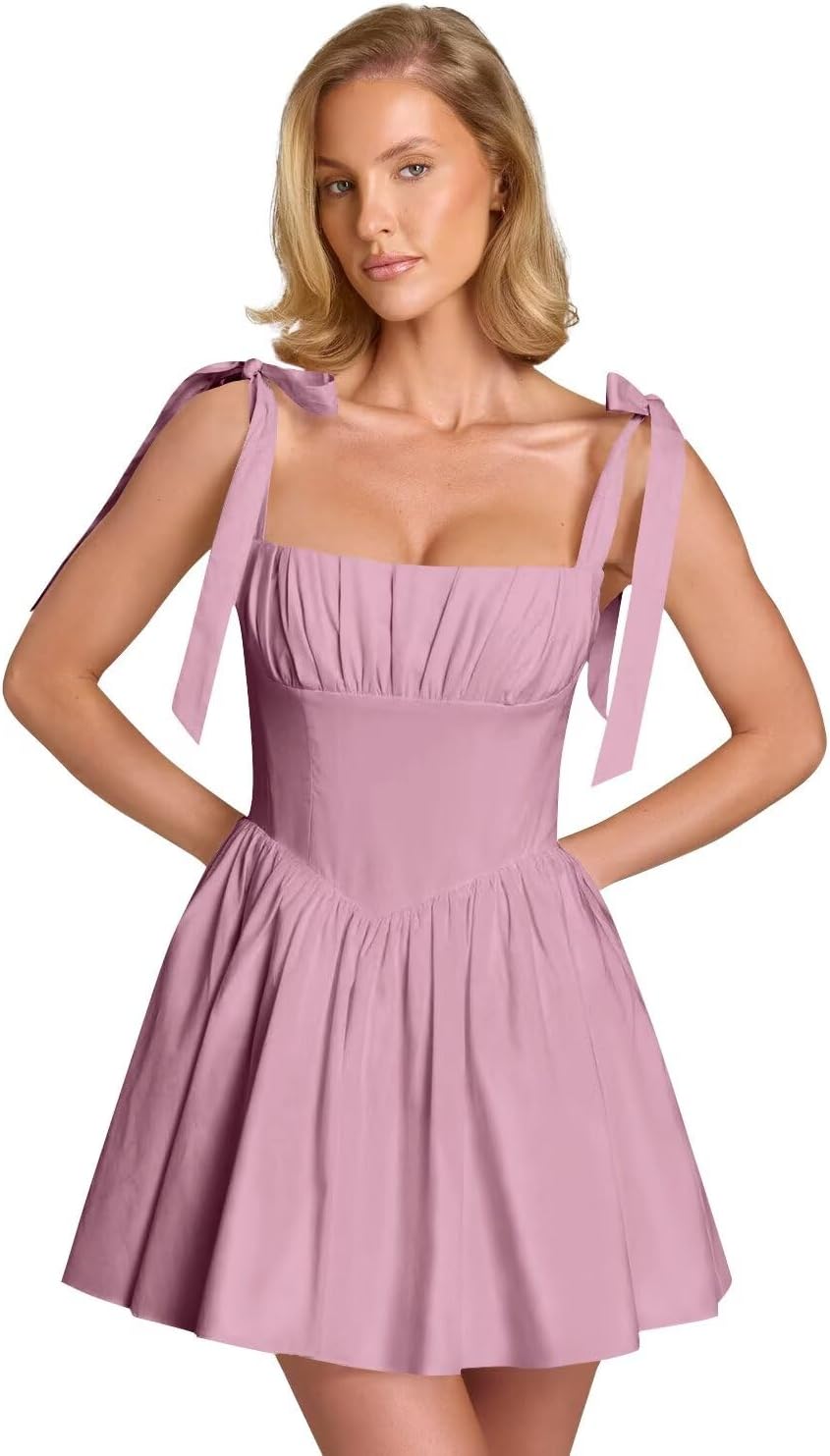 Spaghetti Straps Homecoming Dresses for Teens Satin A-line Short Prom Dress Pleated Cocktail Gowns with Pockets