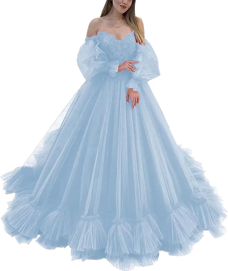 Off Shoulder Lace Appliques Ball Gown Quinceanera Dresses Long Sleeve Wedding Dress Bridal Gowns