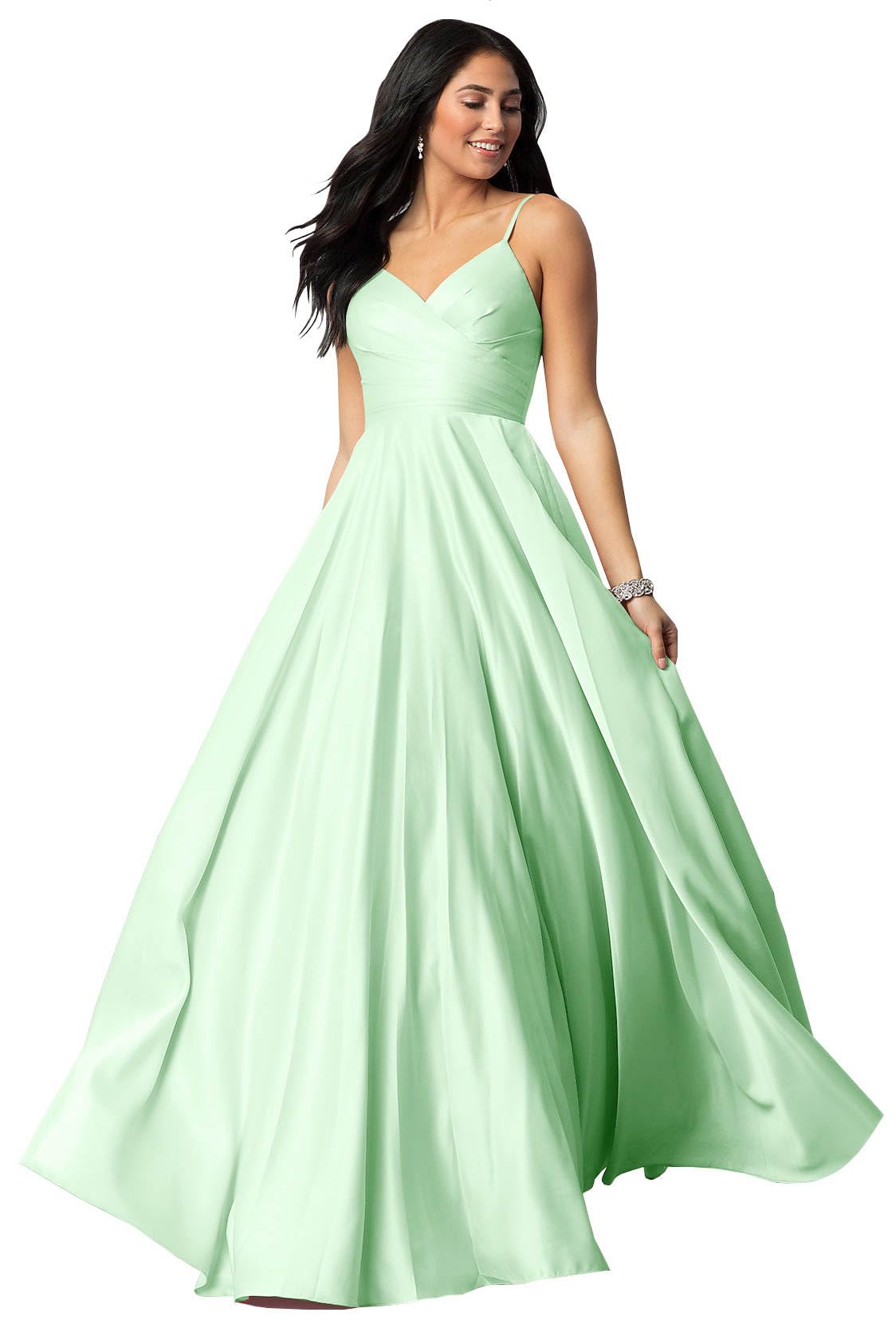 Spaghetti Straps Satin Prom Dresses for Women Long with Pockets Pleated Formal Evening Gowns Ball Gown