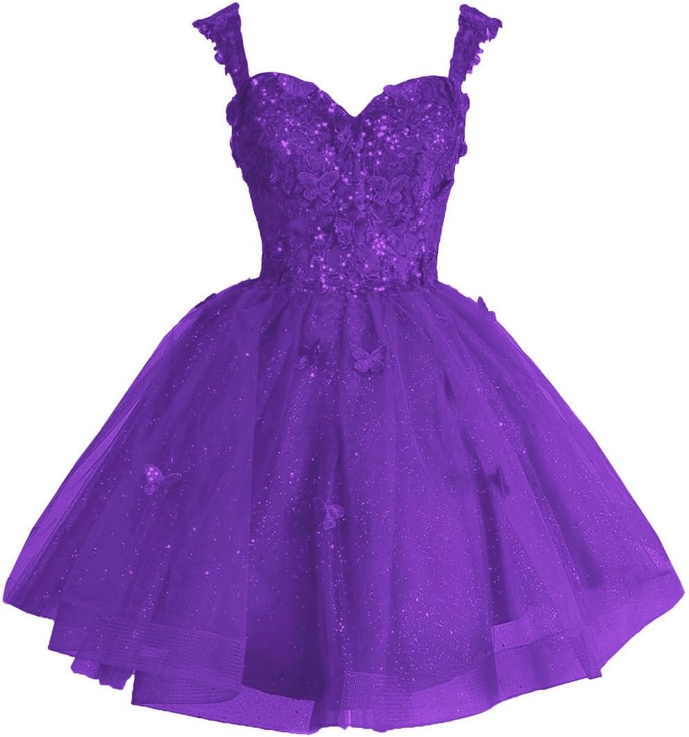 Off Shoulder Glitter Tulle Homecoming Dresses for Teens 3D Butterfly Short Prom Dress Sequin Quinceanera Dresses