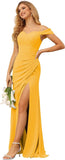 Vestidos de dama de honor de gasa con hombros descubiertos para mujer, vestidos formales largos de sirena fruncidos con abertura 