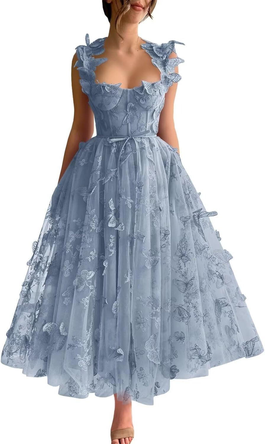Vestidos de fiesta de tul con mariposas 3D bordadas para adolescentes, vestidos formales de noche para fiesta 