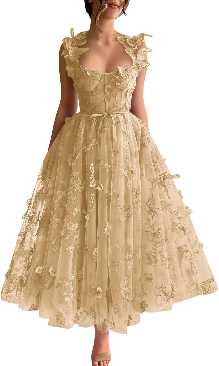 Vestidos de fiesta de tul con mariposas 3D bordadas para adolescentes, vestidos formales de noche para fiesta 
