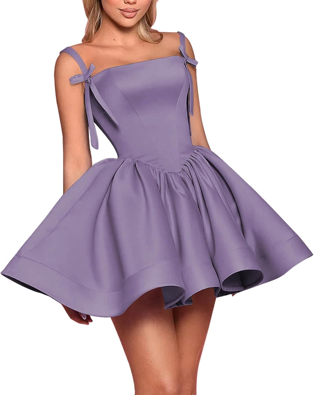 Satin Homecoming Dresses for Teens 2027 Spaghetti Straps Square Neck A-line Short Prom Dresses with Pockets