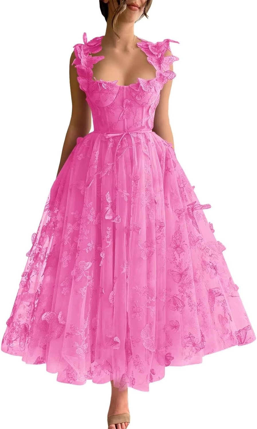 Vestidos de fiesta de tul con mariposas 3D bordadas para adolescentes, vestidos formales de noche para fiesta 