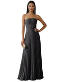 Strapless Prom Dresses for Women Long A Line Cocktail Dress Pleated Chiffon Formal Wedding Guest Dress