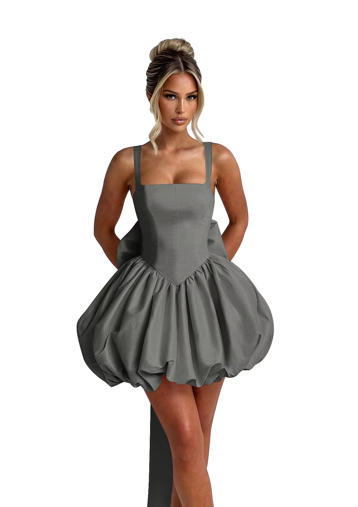 Puffy Satin Homecoming Dresses Mini A-line Short Prom Dress with Bow Cocktail Party Gown