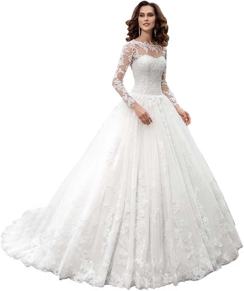Damen Meerjungfrau Brautkleid mit Spitzenapplikationen und langen Ärmeln, V-Ausschnitt