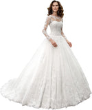 Damen Meerjungfrau Brautkleid mit Spitzenapplikationen und langen Ärmeln, V-Ausschnitt