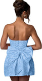 Jacquard Satin Homecoming Dress with Bow Elegant Strapless Mini Dress A Line Short Prom Dresses Party Gown