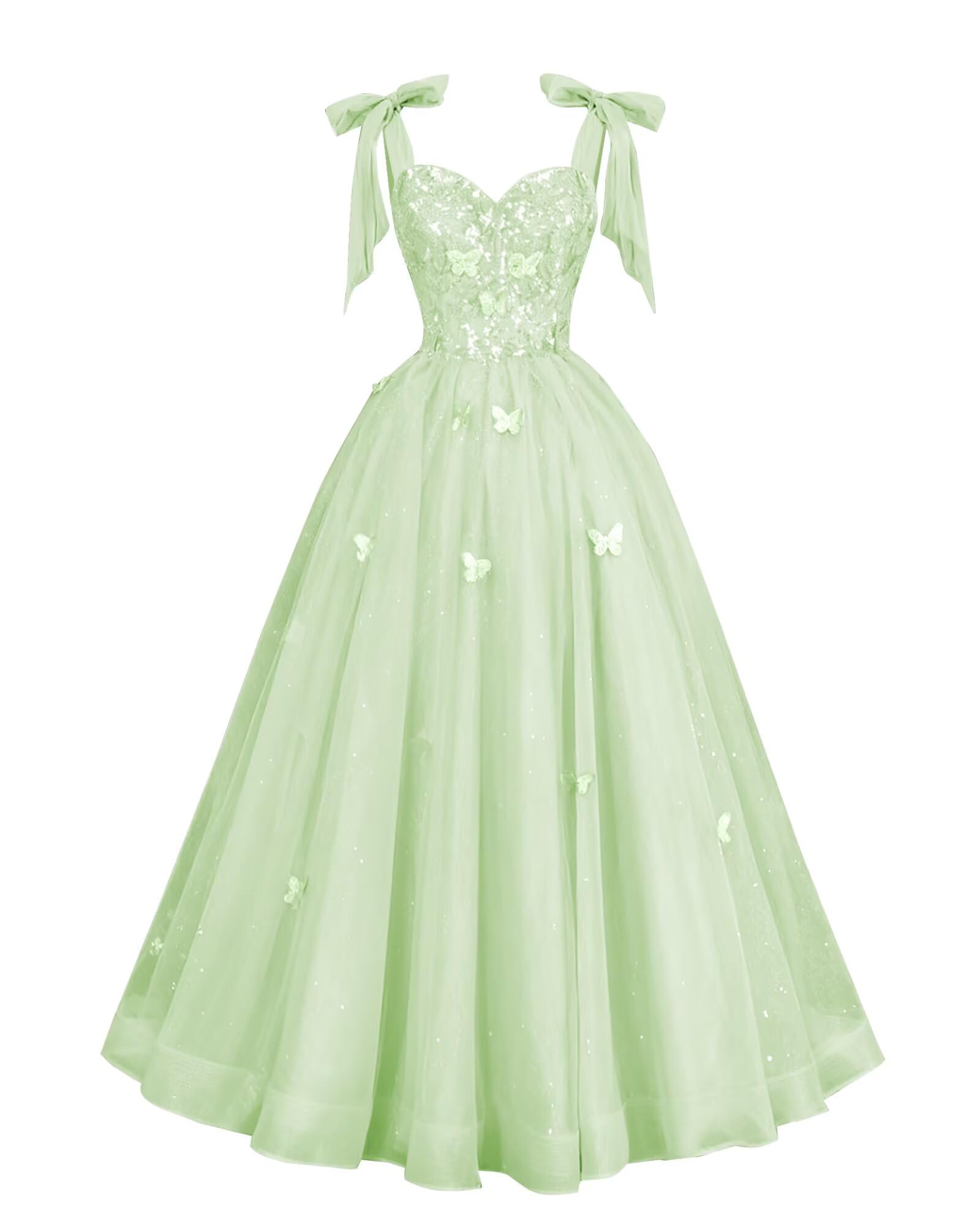 Glitter Tulle Prom Dress for Teens 3D Butterfly Long Ball Gowns Sequin Princess Quinceanera Dresses with Bow