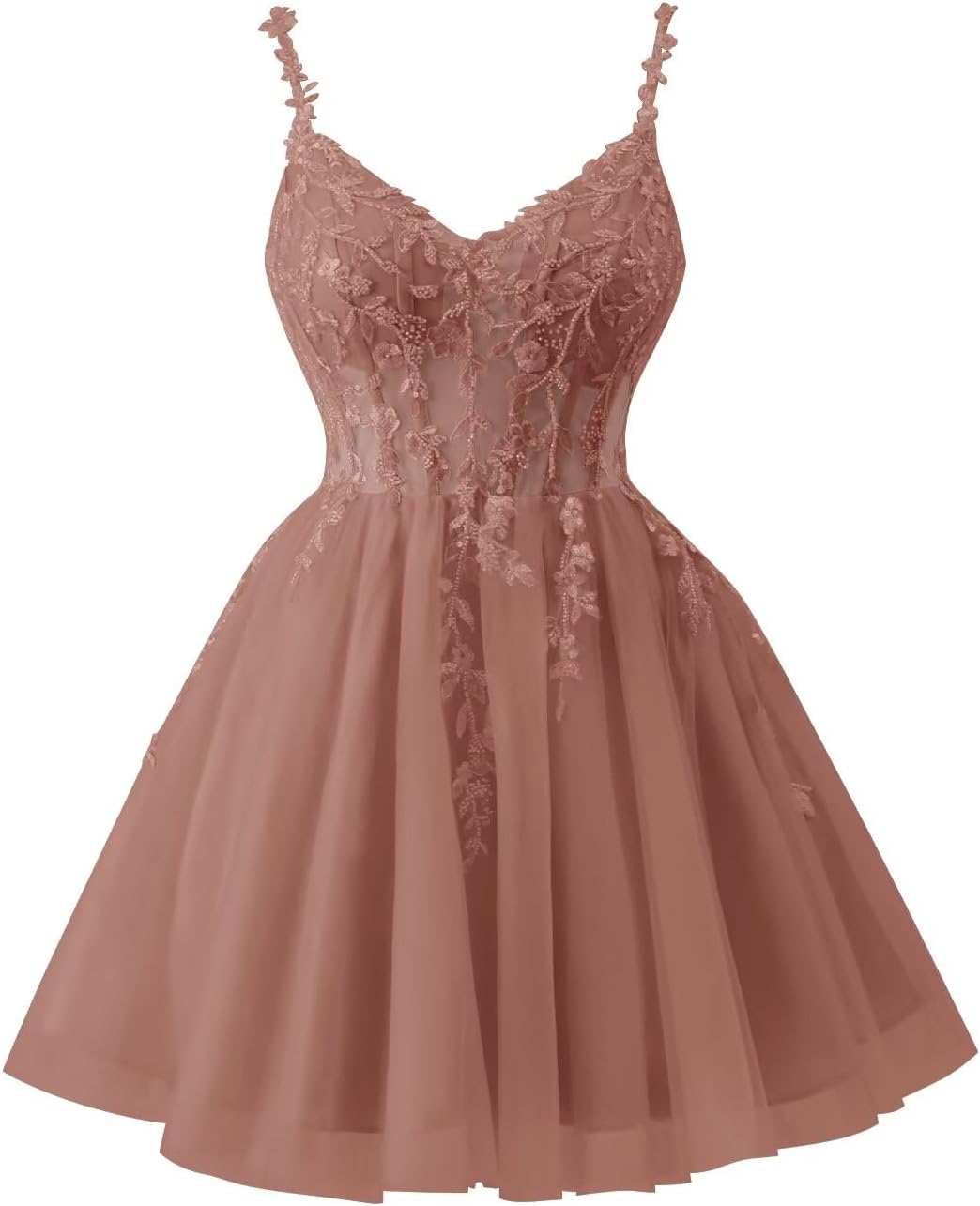 Tulle Lace Applique Homecoming Dresses for Teens Beaded Spaghetti Straps Mini Cocktail Party Prom Formal Dress