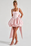 Puffy Satin Homecoming Dresses Mini A-line Short Prom Dress with Bow Cocktail Party Gown