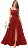 Kingbridal Chiffon A-line Bridesmaid Dresses for Women 2027 Long Square Neck Pleated Formal Evening Party Dress with Slit