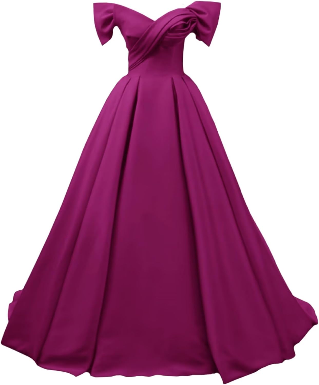 Off Shoulder Satin Prom Dresses for Women V-Neck Elegant A-Line Long Pleated Formal Evening Gown