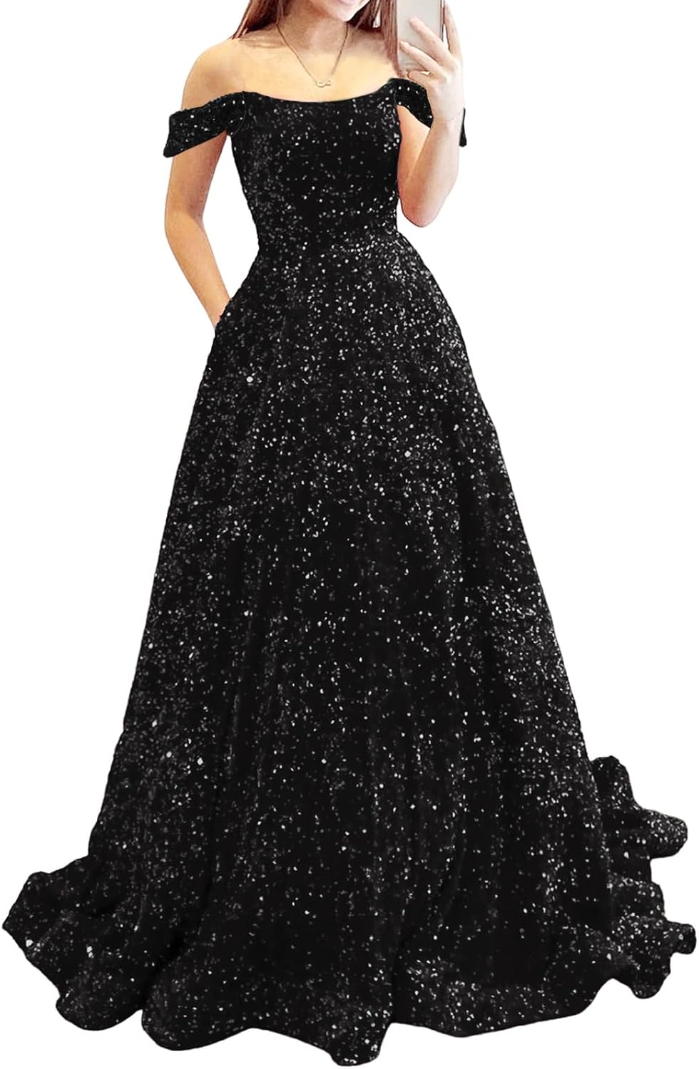 Prom Dresses Long A Line with Pockets Formal Evening Ball Gowns Velvet Velvet Sequins Black Tie Wedding Party Dress