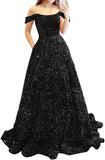 Prom Dresses Long A Line with Pockets Formal Evening Ball Gowns Velvet Velvet Sequins Black Tie Wedding Party Dress
