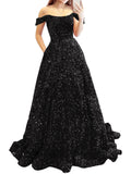 Prom Dresses Long A Line with Pockets Formal Evening Ball Gowns Velvet Velvet Sequins Black Tie Wedding Party Dress