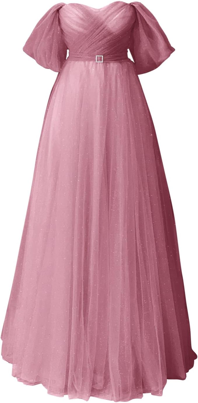 Glitter Tulle Prom Dresses Off The Shoulder Sweetheart Puffy Long Evening Gowns for Women 2027