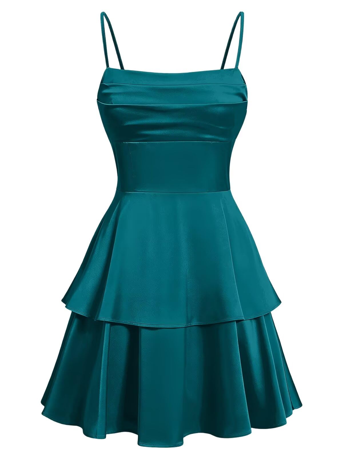 Tiered Satin Homecoming Dresses for Teens Short A Line Tight Spaghetti Strap Formal Cocktail Party Gown 2026