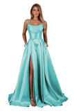 Satin Prom Dresses for Teens Long A-Line Cowl Neck Formal Evening Gown with Slit 2026 Maxi Ball Gowns