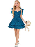Sparkly Sequin Flower Girl Dress Tiered Cute Bow Spaghetti Straps Sweetheart Toddler Formal Dresses 2026